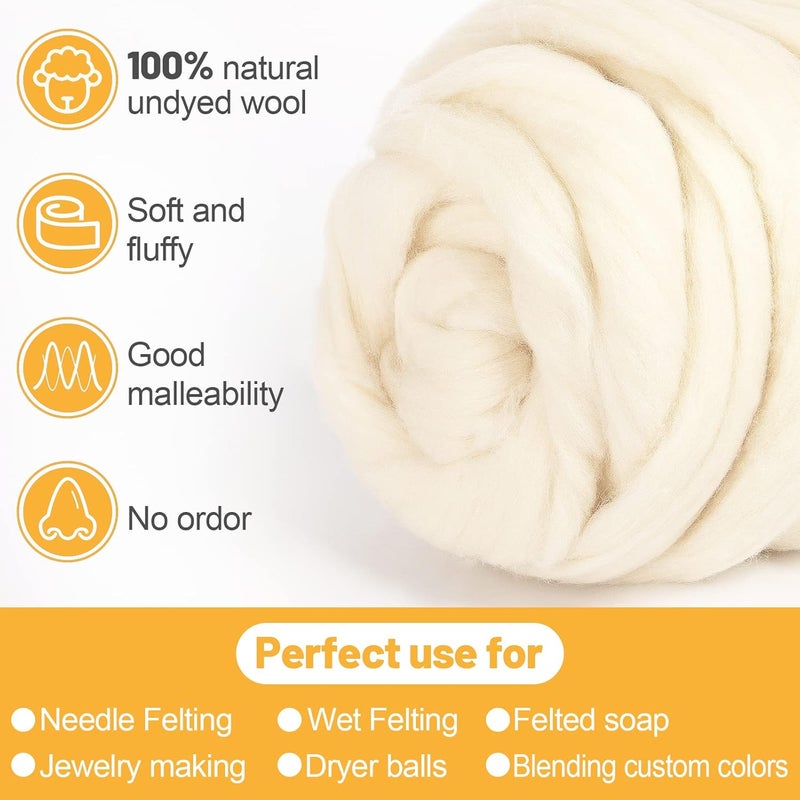 Big Gun Natural Wool Roving - 8.8 oz Fibre Yarn Roving Needle Felting Wool Hand Spinning for Beginners - Beige - Image 3